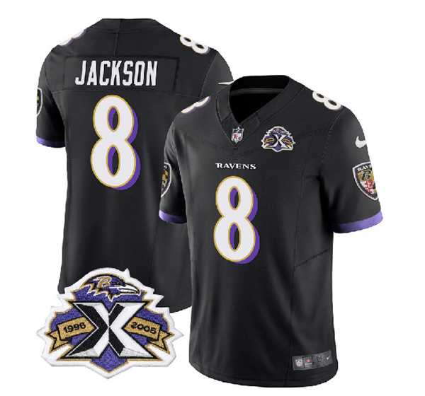 Men & Women & Youth Baltimore Ravens #8 Lamar Jackson Black 2023 F.U.S.E With Patch Throwback Vapor Limited Stitched Jersey